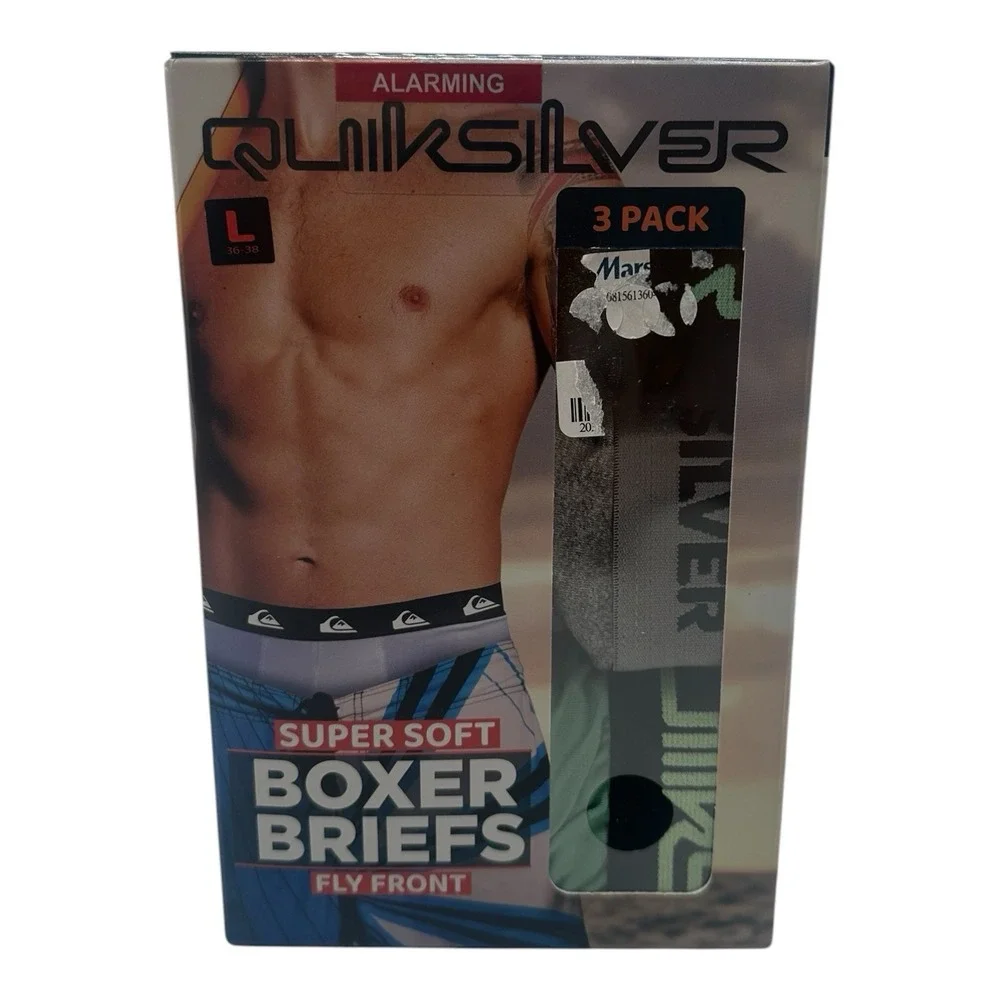 Quiksilver 3 Pack Super Soft Boxer Briefs Fly‎ Front Men's Size L 36-38 Multi #6